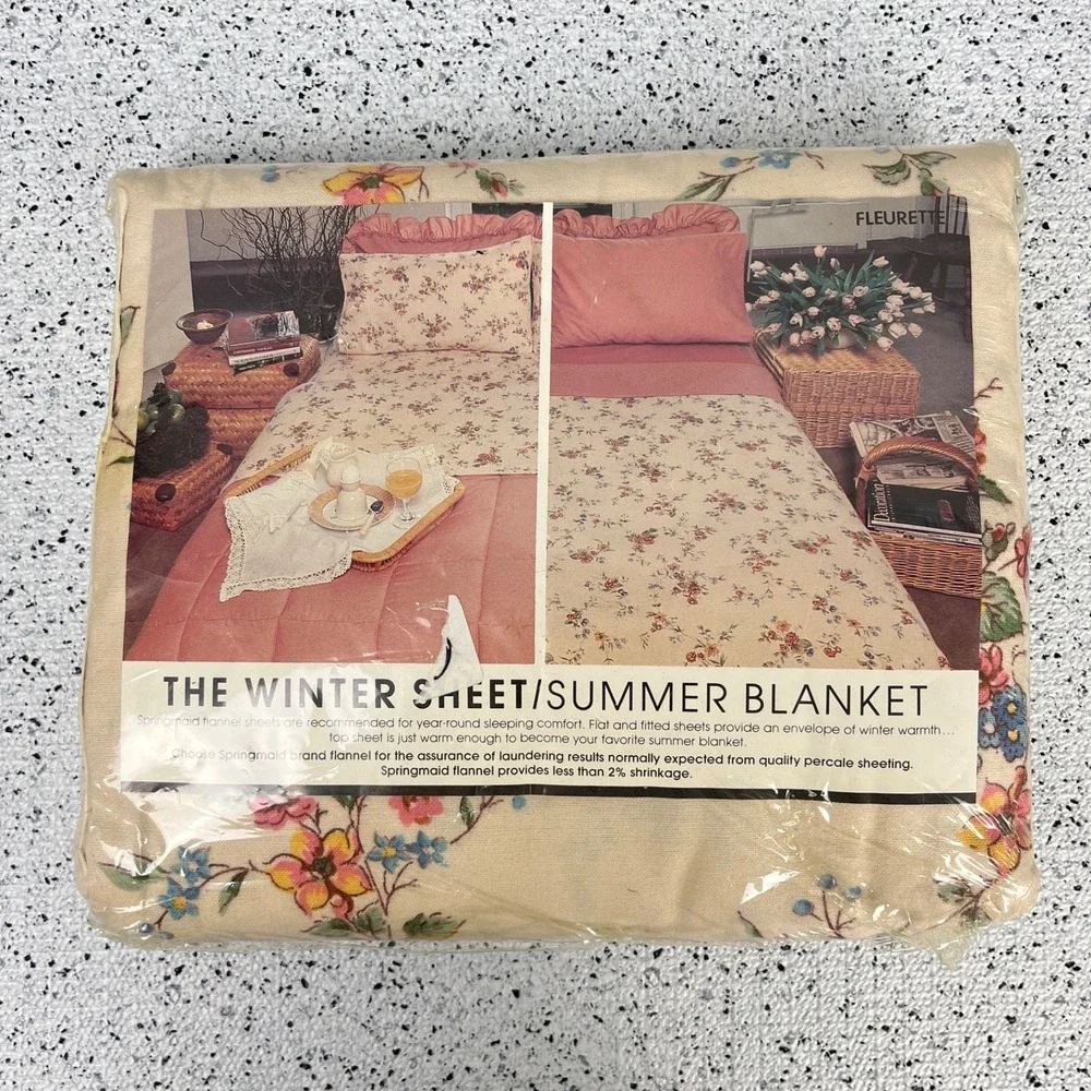 Vintage Springmaid Flannel Sheet 1 Twin Flat Sheet New NIP‎ Fleurette Floral